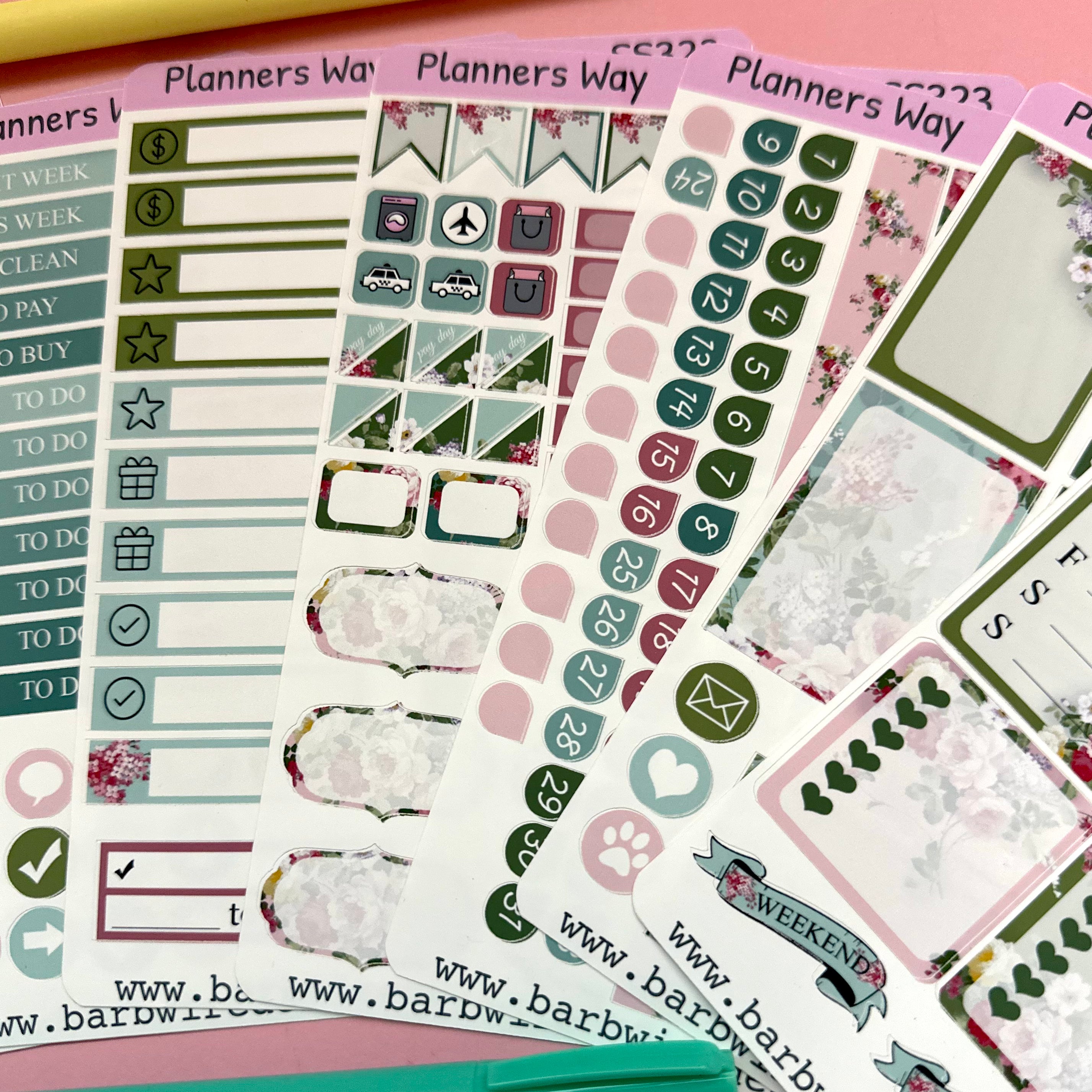 Summer Floral Planners Sticker Sheets Barb Wire Designs