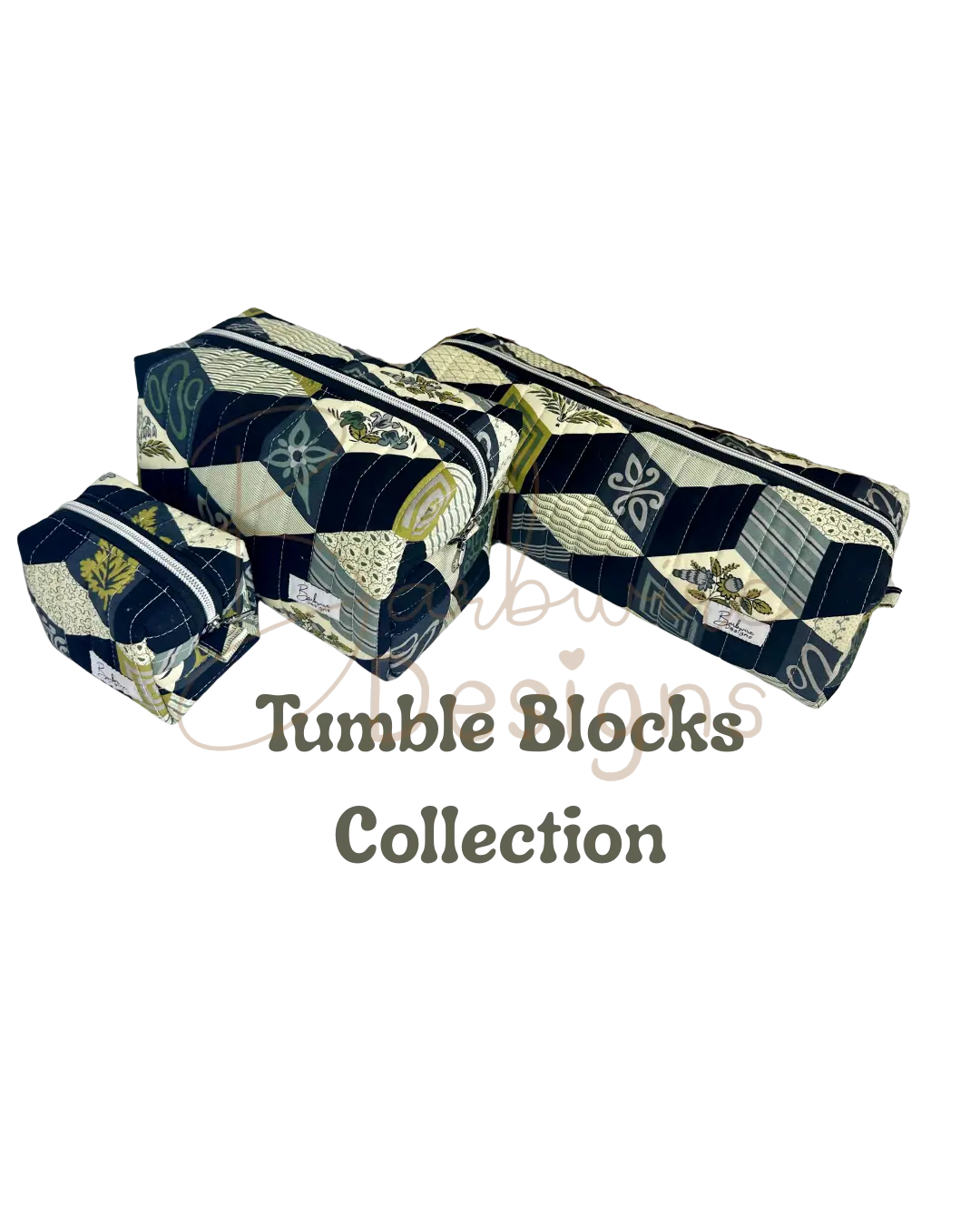 Tumbling Blocks Quilted Hair Tools Pouch Barb Wire Designs