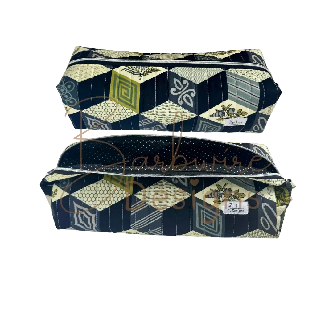 Tumbling Blocks Quilted Hair Tools Pouch Barb Wire Designs