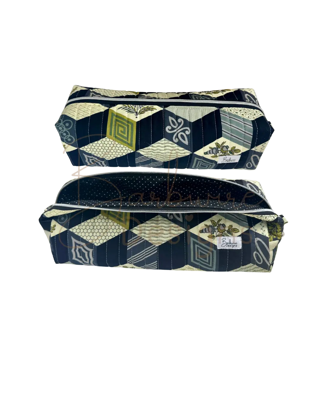 Tumbling Blocks Quilted Hair Tools Pouch Barb Wire Designs