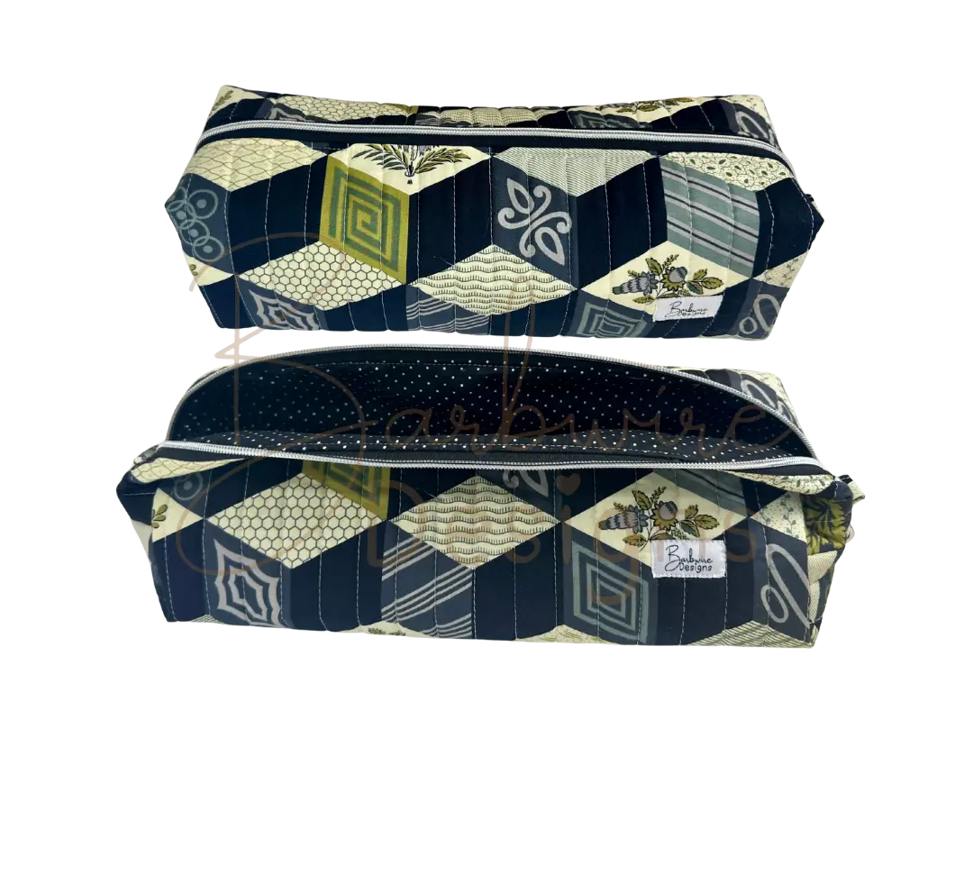 Tumbling Blocks Quilted Hair Tools Pouch Barb Wire Designs