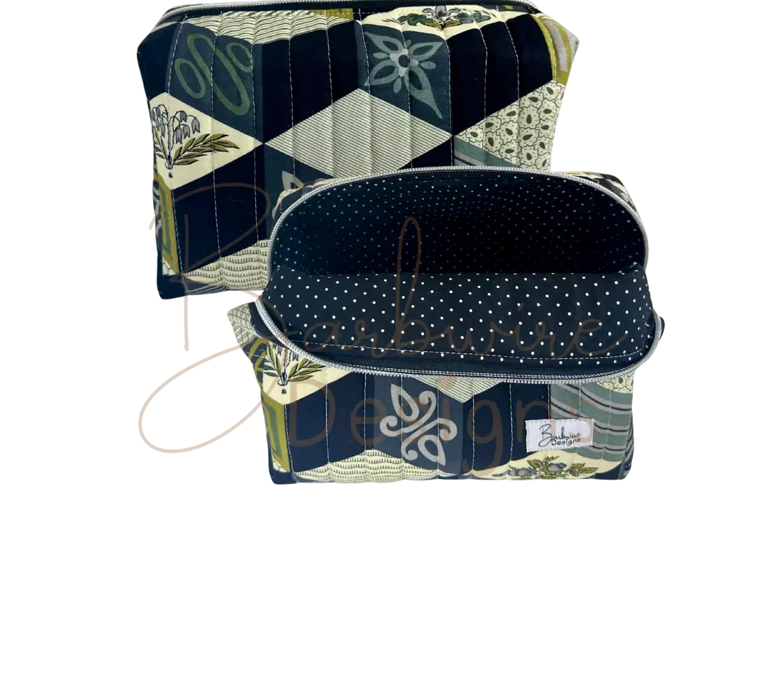 Tumbling Blocks Quilted Makeup Pouch Regular Barb Wire Designs