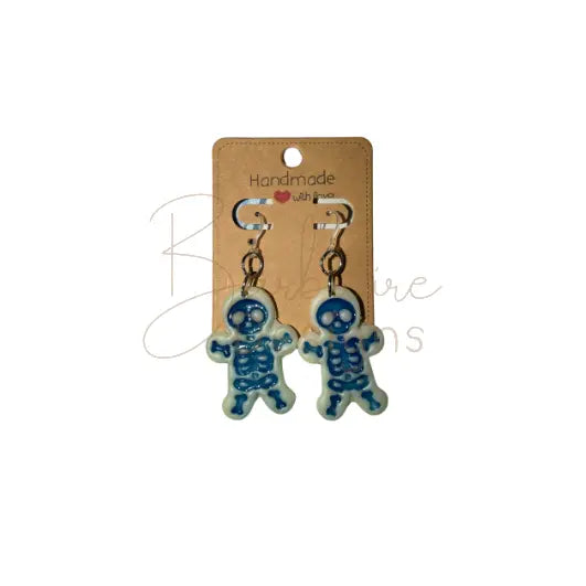 Glow in the dark Gingerbread Skeleton earrings Barb Wire Designs