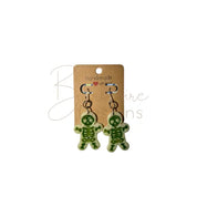 Glow in the dark Gingerbread Skeleton earrings Barb Wire Designs