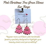 Pink Christmas Tree Green Stones Earrings