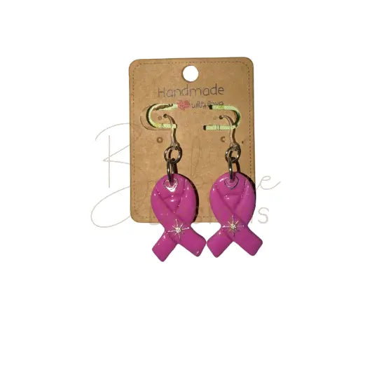 Pink Ribbon Dangle Earrings Barb Wire Designs