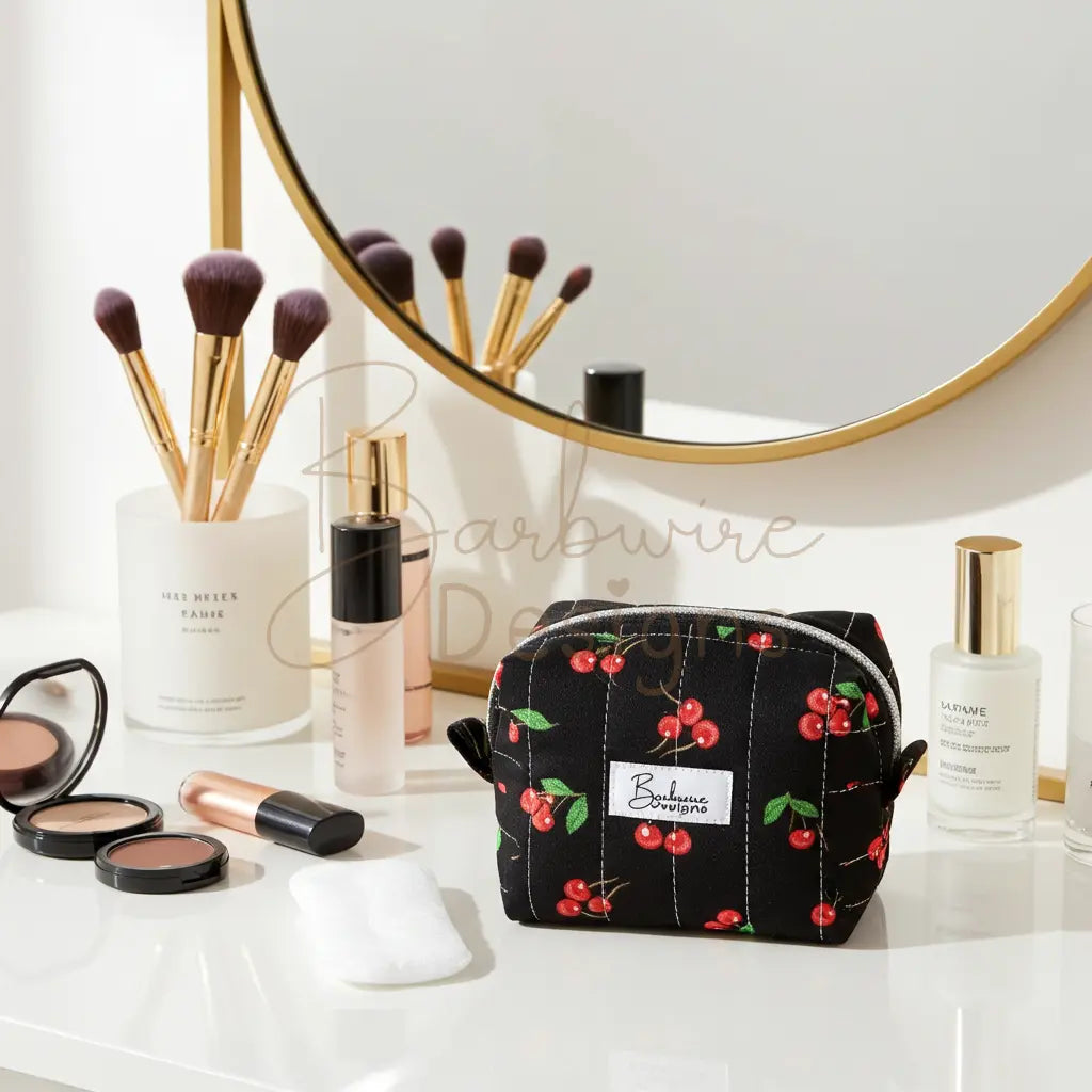 Black Cherry Mini Essentials Pouch/Mini Toiletry Pouch/Makeup Pouch Barb Wire Designs