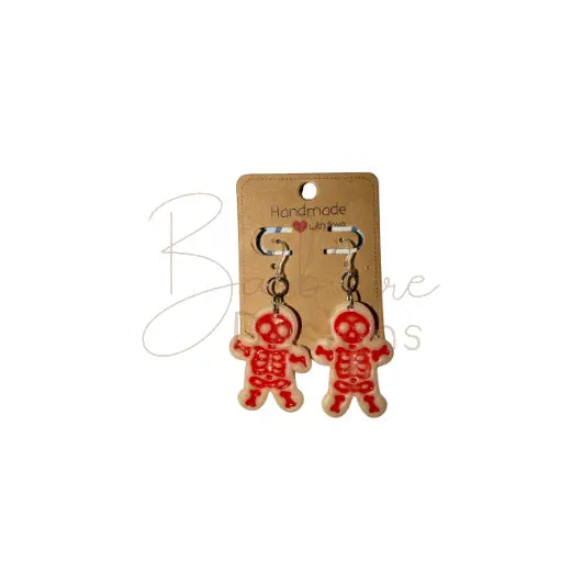 Glow in the dark Gingerbread Skeleton earrings Barb Wire Designs